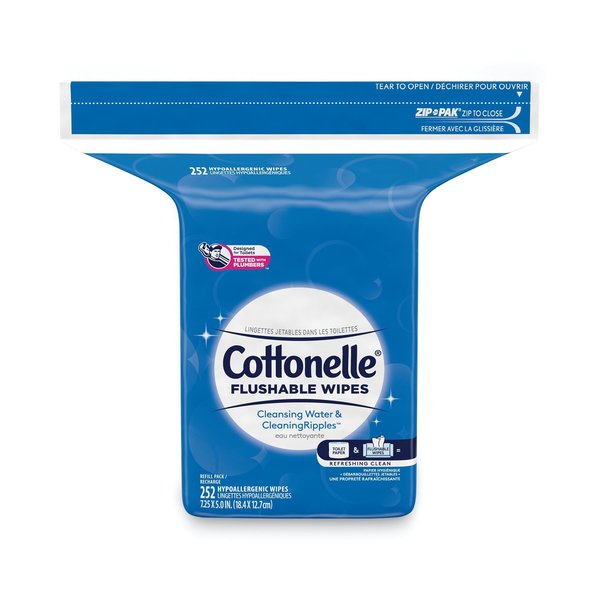 Cottonelle Flushable Wet Wipes, Zip Pack Refill, White, 5 x 7.25, 252PK 43541